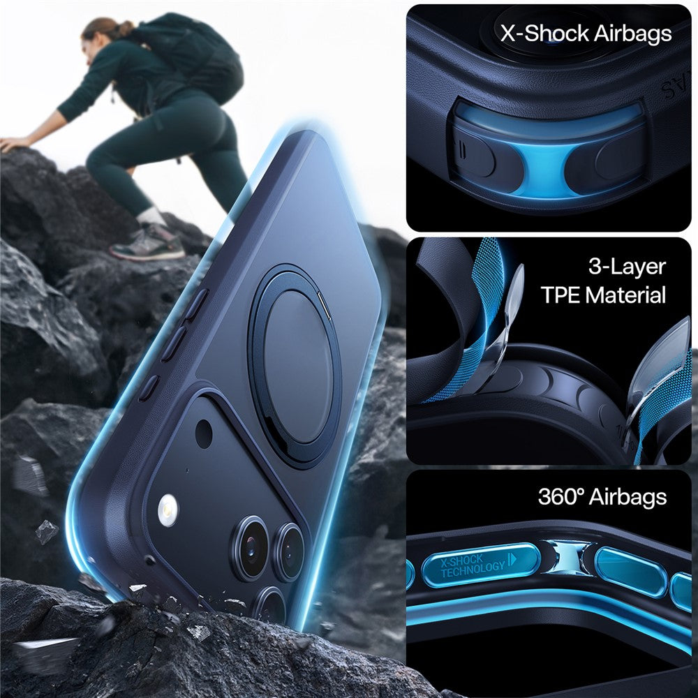 TORRAS Ostand Pro Series Park For iPhone 17 Pro Max Magnetic Case Rotating Kickstand TPU + PC Phone Cover - Dark Blue
