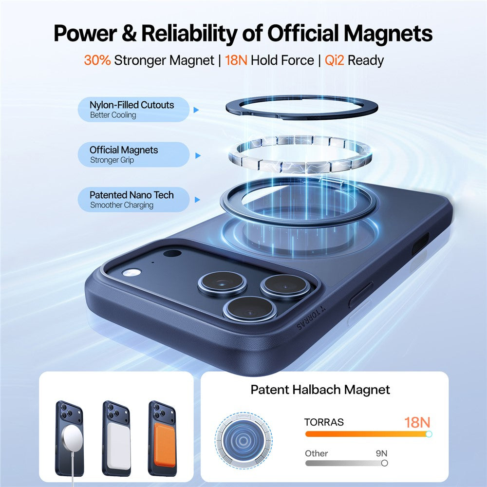 TORRAS Ostand Pro Series Park For iPhone 17 Pro Max Magnetic Case Rotating Kickstand TPU + PC Phone Cover - Dark Blue