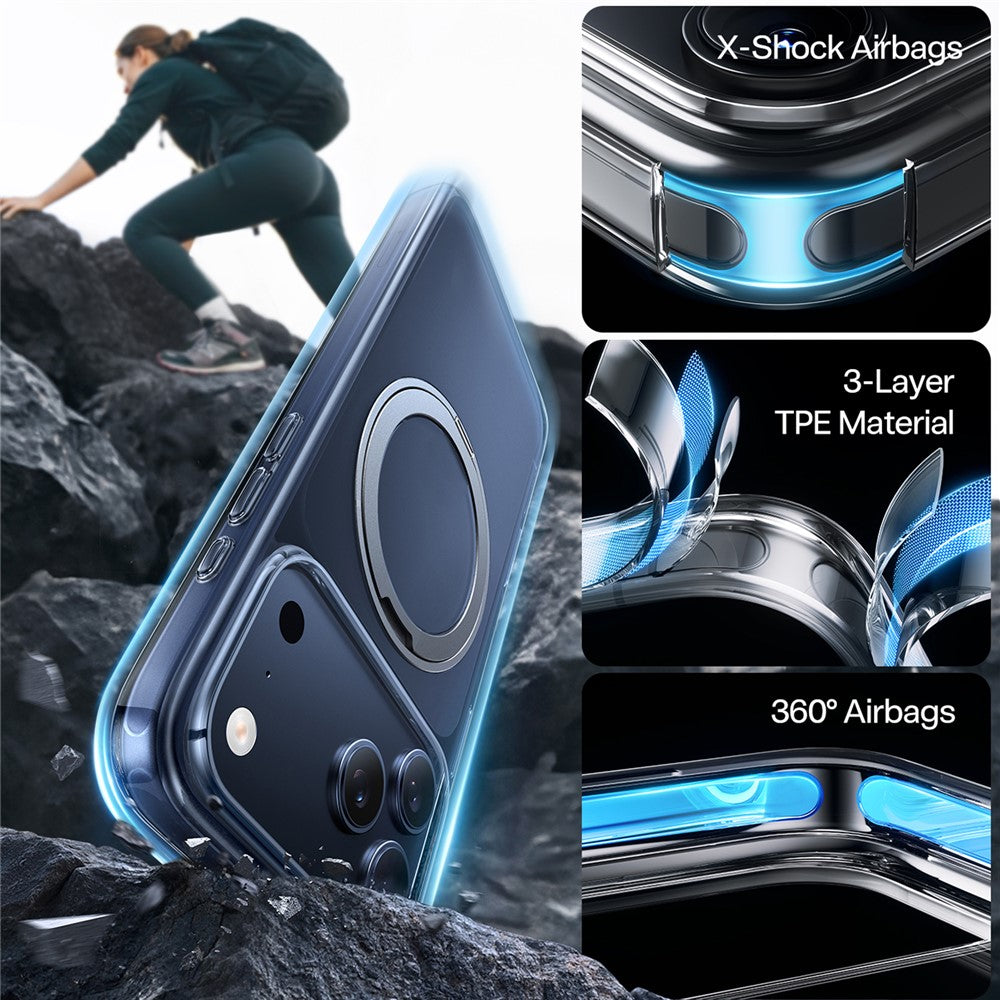 TORRAS Ostand Pro Series Park For iPhone 17 Pro Max Magnetic Case Rotating Kickstand TPU + PC Phone Cover - Transparent