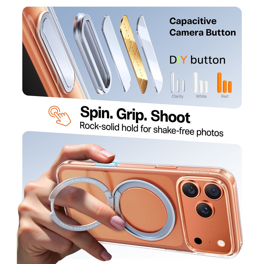 TORRAS Ostand Pro Series Park For iPhone 17 Pro Max Magnetic Case Rotating Kickstand TPU + PC Phone Cover - Transparent