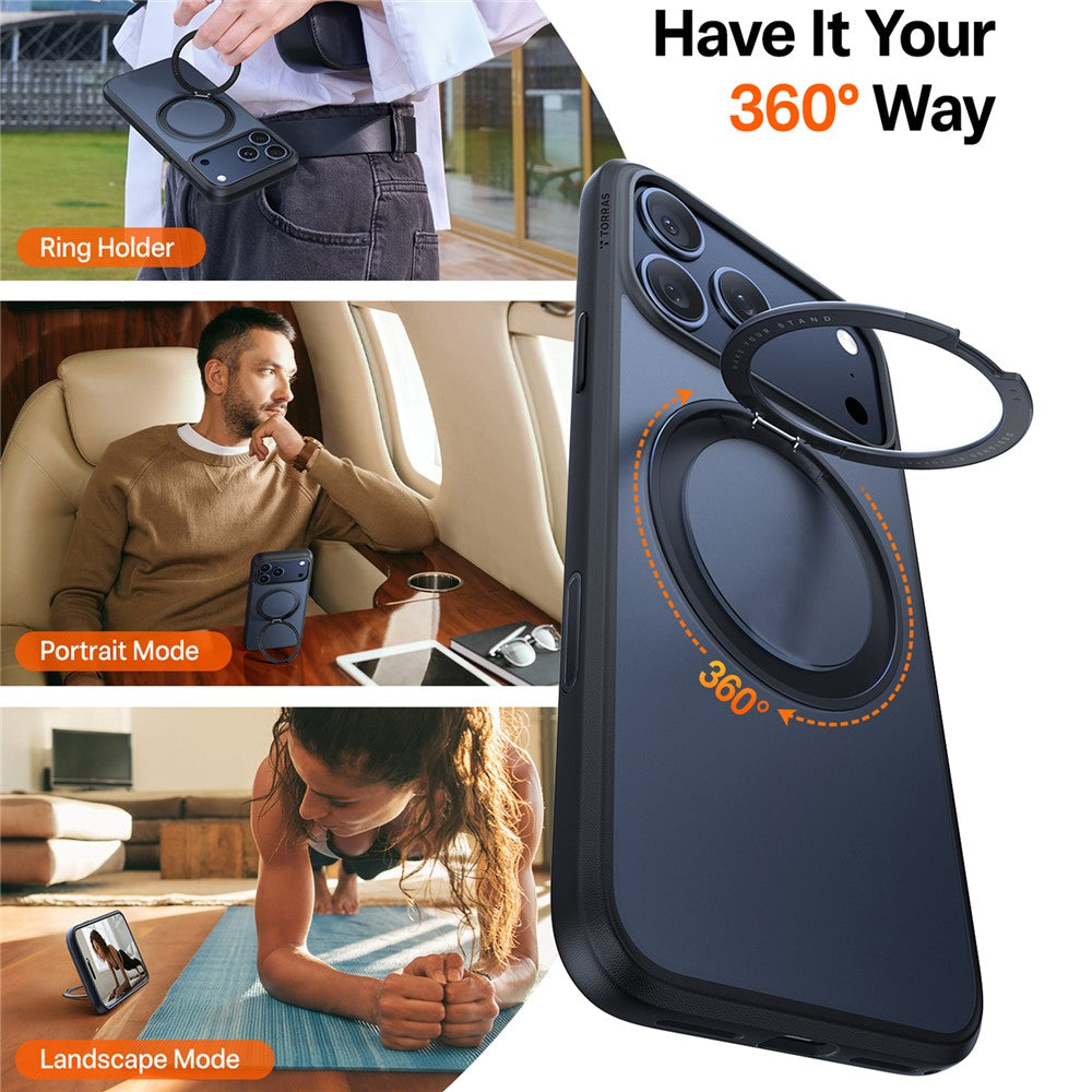 TORRAS Ostand Pro Series Park For iPhone 17 Pro Max Magnetic Case Rotating Kickstand TPU + PC Phone Cover - Black