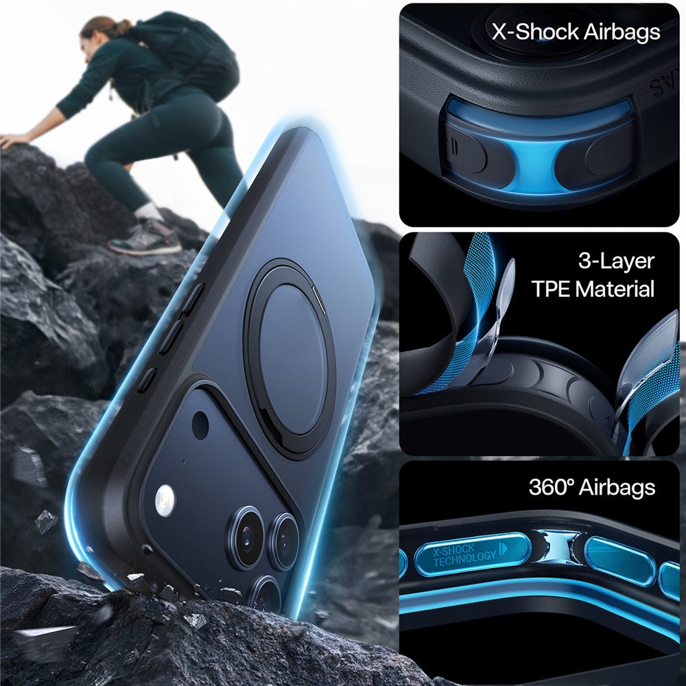 TORRAS Ostand Pro Series Park For iPhone 17 Pro Max Magnetic Case Rotating Kickstand TPU + PC Phone Cover - Black