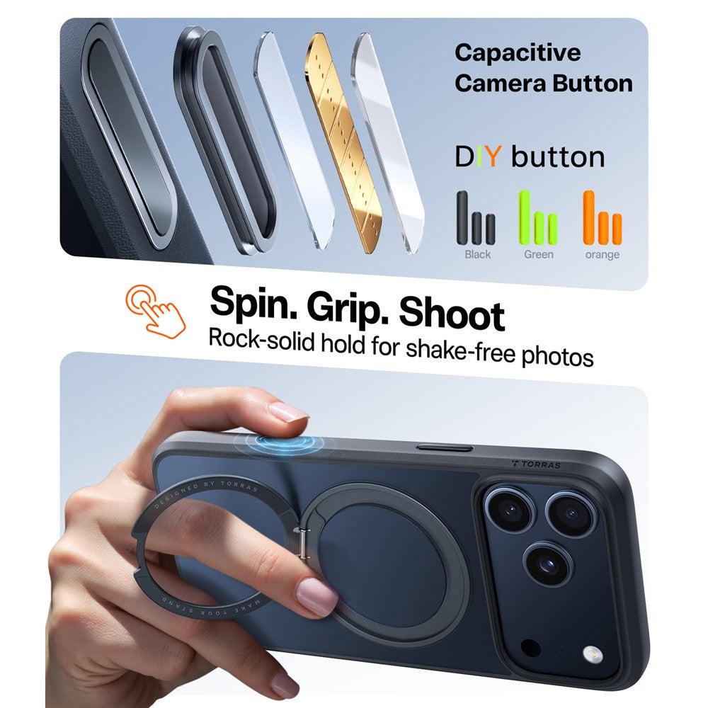 TORRAS Ostand Pro Series Park For iPhone 17 Pro Max Magnetic Case Rotating Kickstand TPU + PC Phone Cover - Black