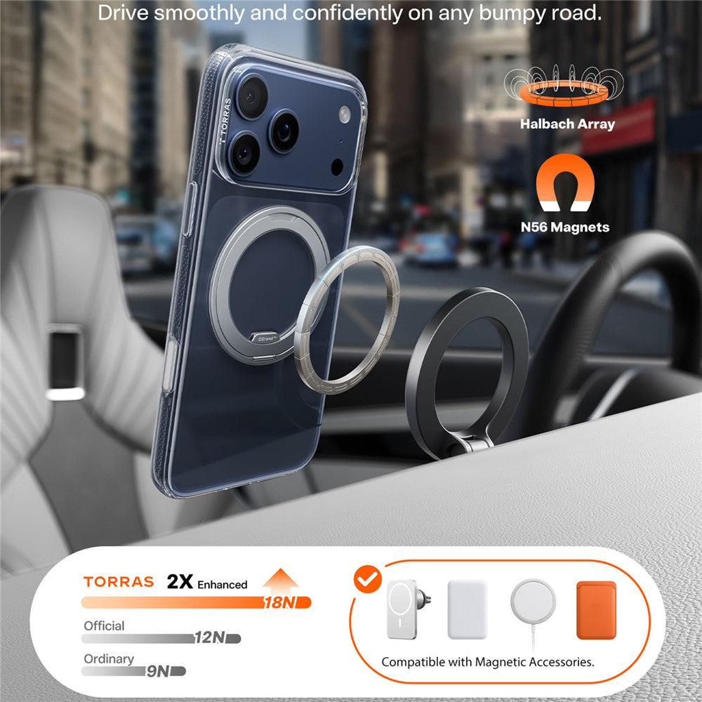 TORRAS O Fitness Series For iPhone 17 Pro Max Case Compatible with MagSafe TPU PC Kickstand Phone Cover - Transparent