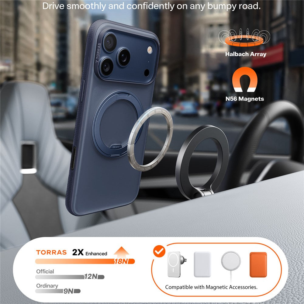 TORRAS O Fitness Series For iPhone 17 Pro Max Case Compatible with MagSafe TPU PC Kickstand Phone Cover - Dark Blue