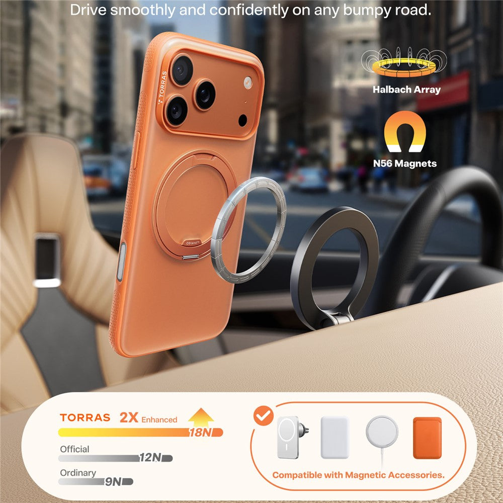 TORRAS O Fitness Series For iPhone 17 Pro Max Case Compatible with MagSafe TPU PC Kickstand Phone Cover - Orange