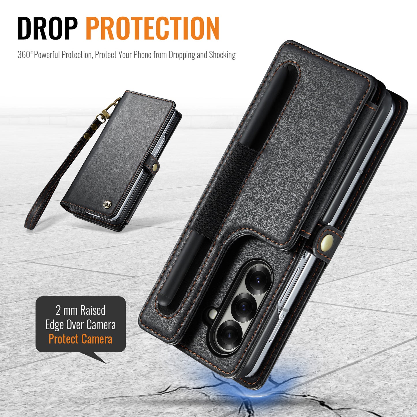 For Samsung Galaxy Z Fold7 5G Case with RFID Blocking 5 Card Slots CASEME C22 Leather Back Cover - Black