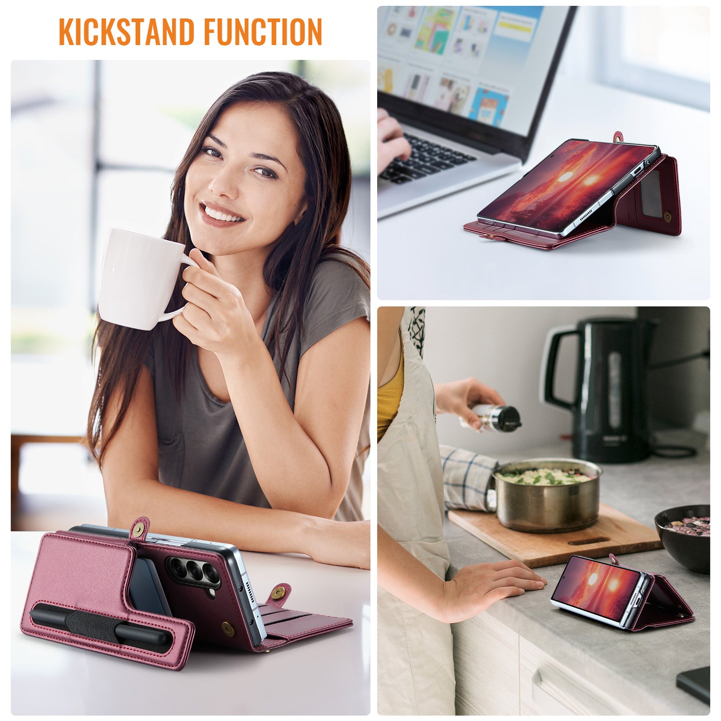 For Samsung Galaxy Z Fold7 5G Case with RFID Blocking 5 Card Slots CASEME C22 Leather Back Cover - Red