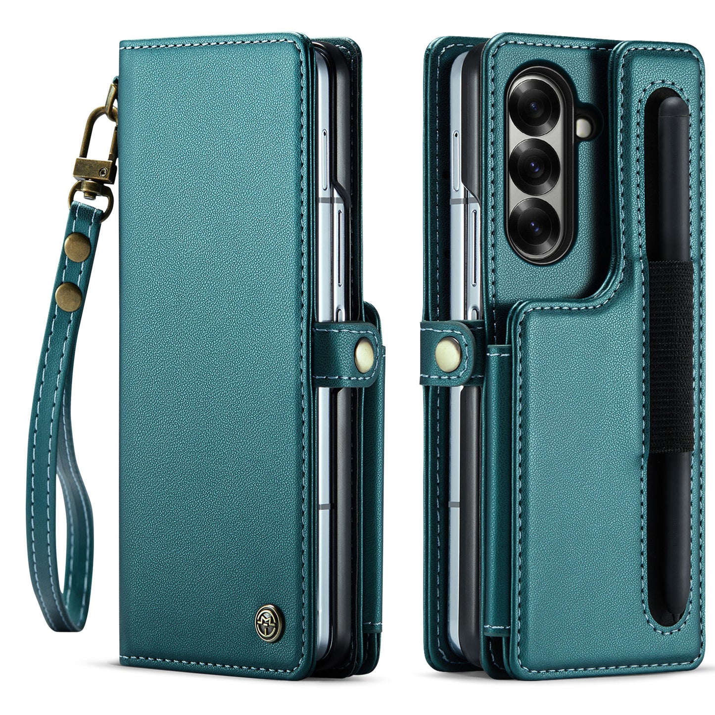 For Samsung Galaxy Z Fold7 5G Case with RFID Blocking 5 Card Slots CASEME C22 Leather Back Cover - Green