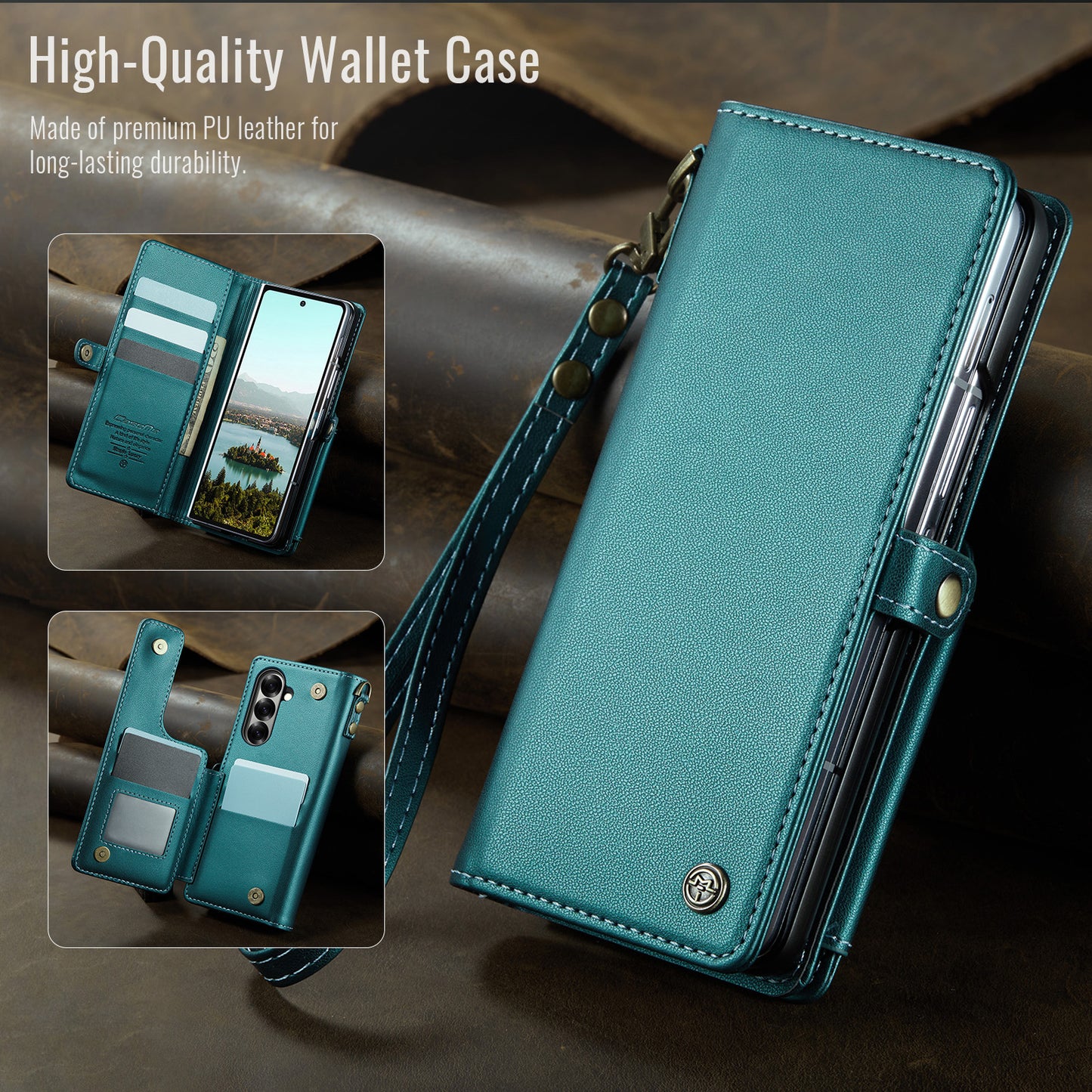 For Samsung Galaxy Z Fold7 5G Case with RFID Blocking 5 Card Slots CASEME C22 Leather Back Cover - Green