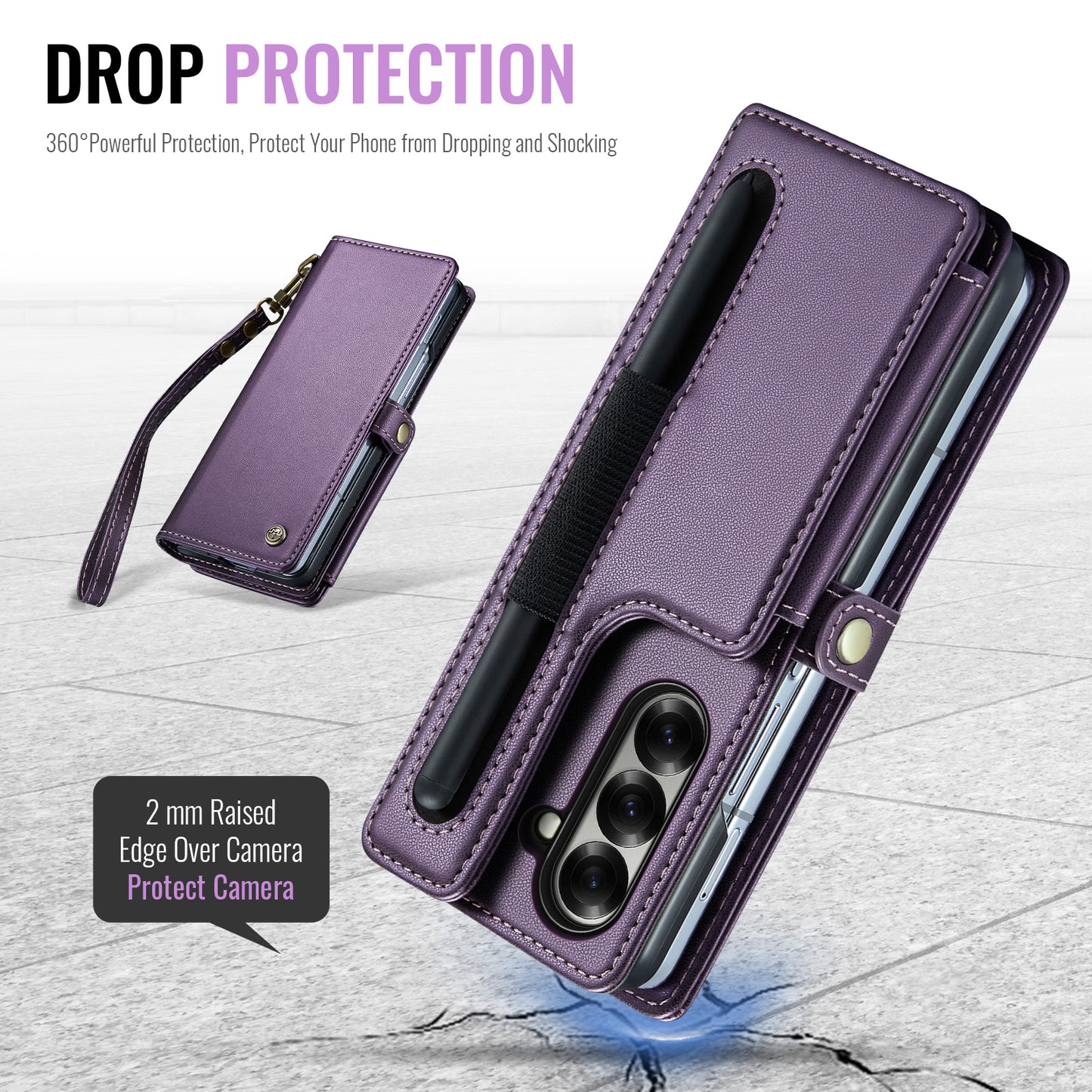 For Samsung Galaxy Z Fold7 5G Case with RFID Blocking 5 Card Slots CASEME C22 Leather Back Cover - Purple