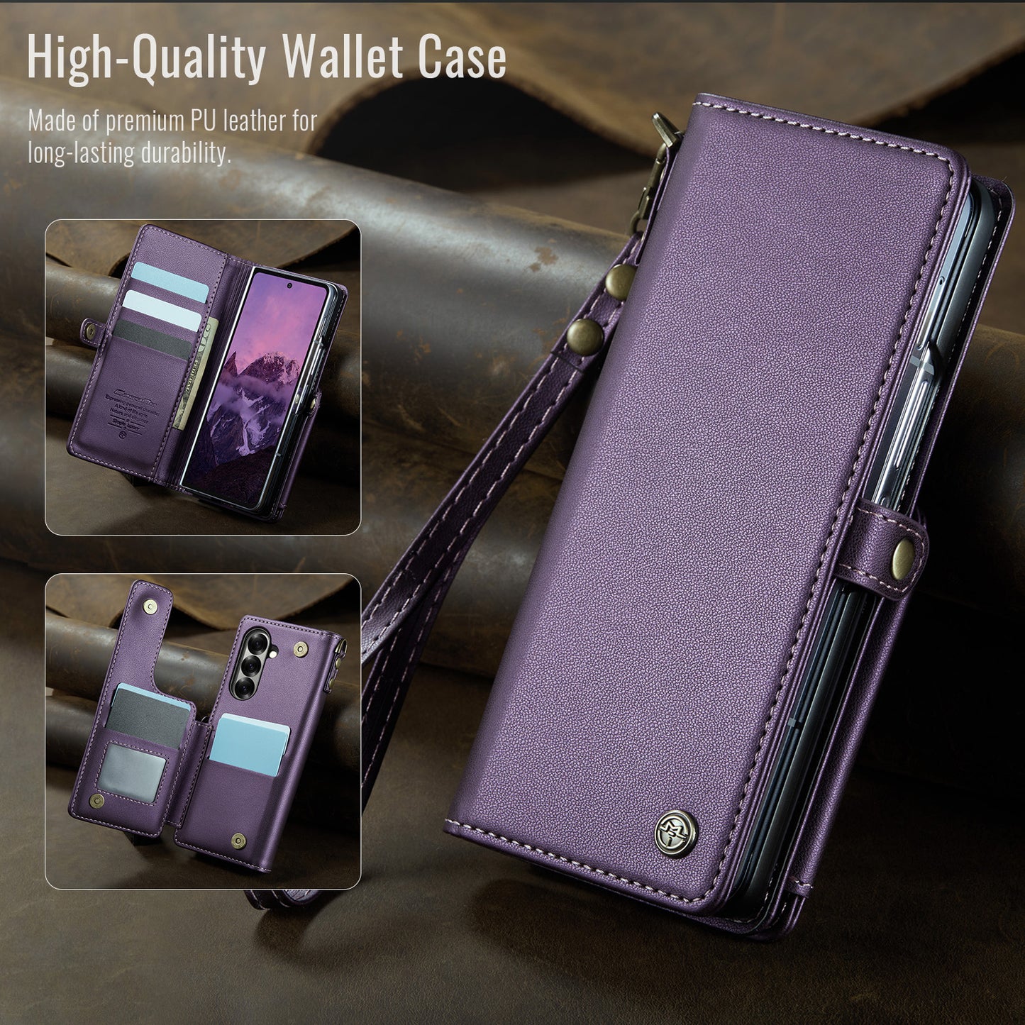 For Samsung Galaxy Z Fold7 5G Case with RFID Blocking 5 Card Slots CASEME C22 Leather Back Cover - Purple
