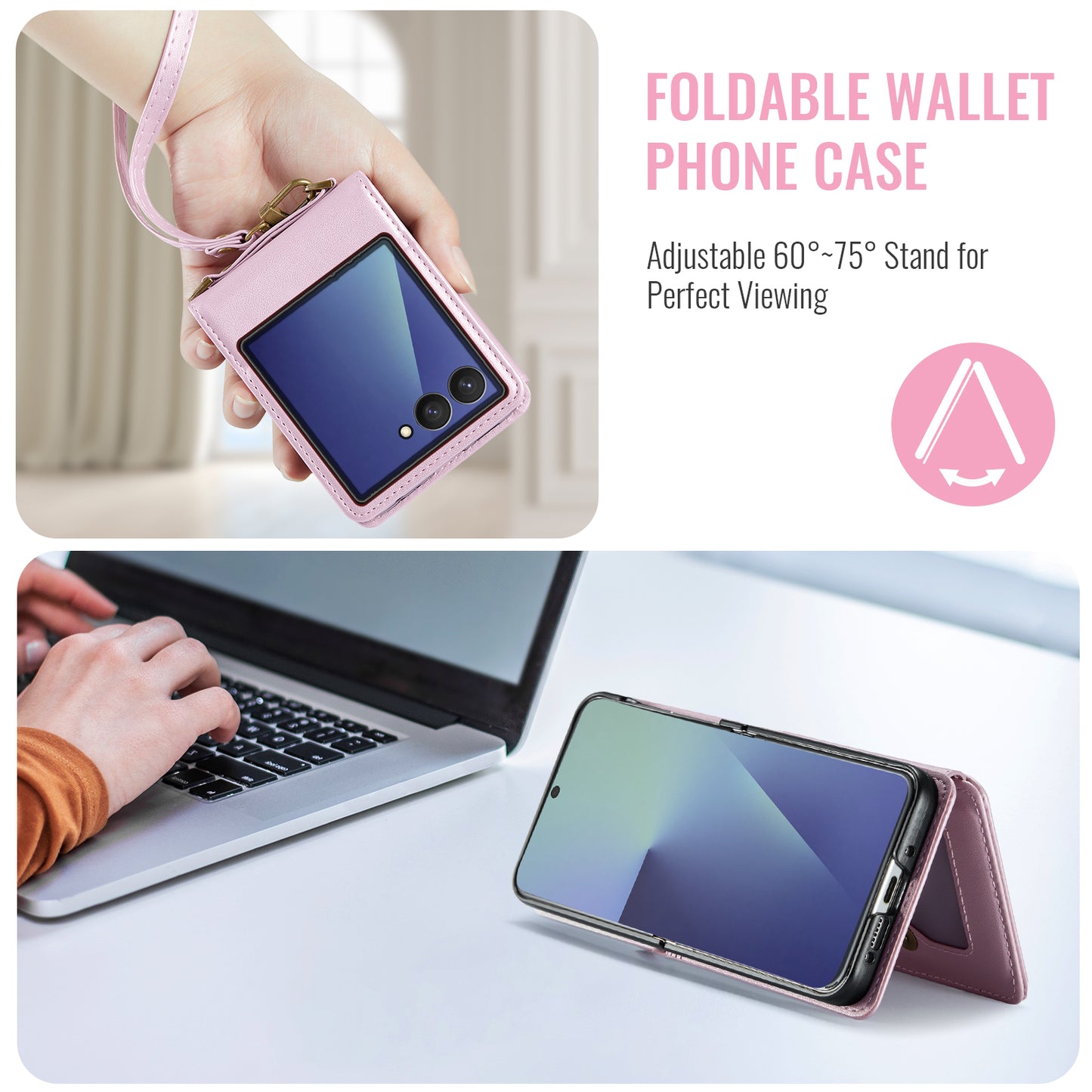 For Samsung Galaxy Z Flip7 5G Case with RFID Blocking 5 Card Slots CASEME C22 Leather Back Cover - Pink