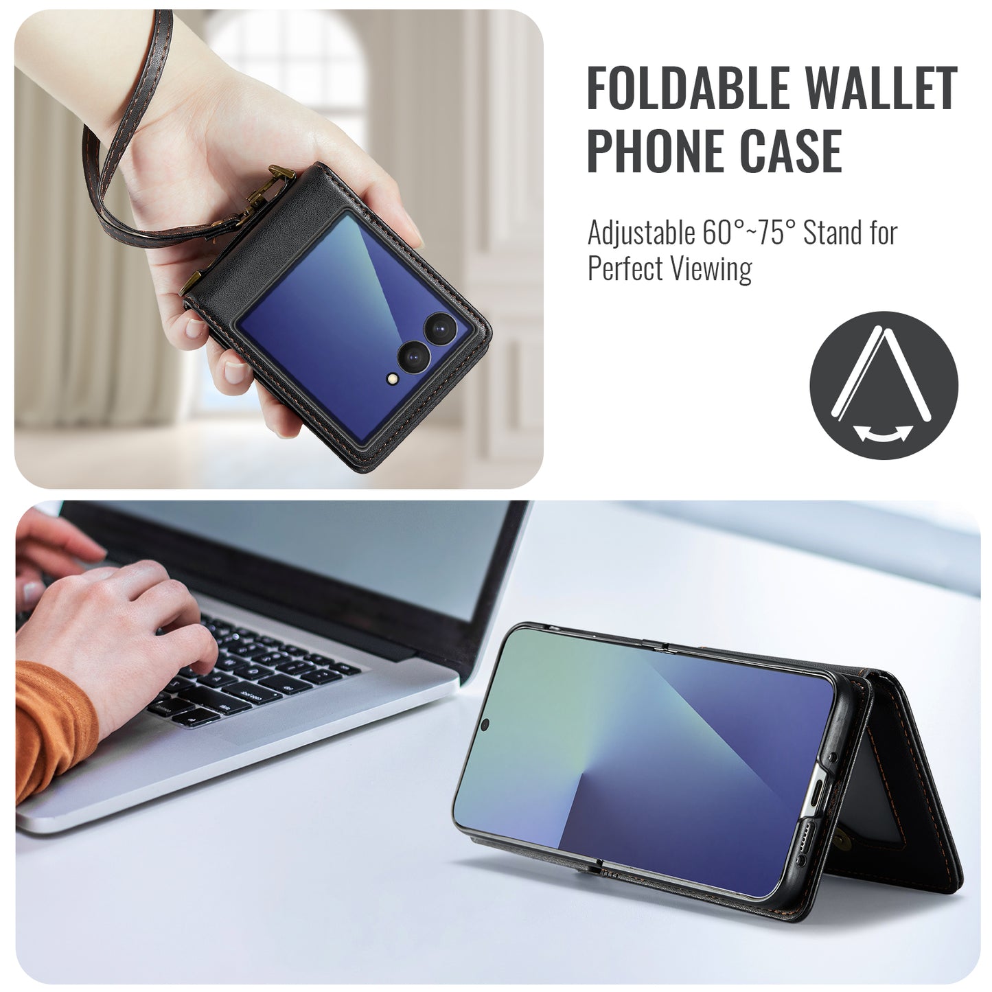 For Samsung Galaxy Z Flip7 5G Case with RFID Blocking 5 Card Slots CASEME C22 Leather Back Cover - Black