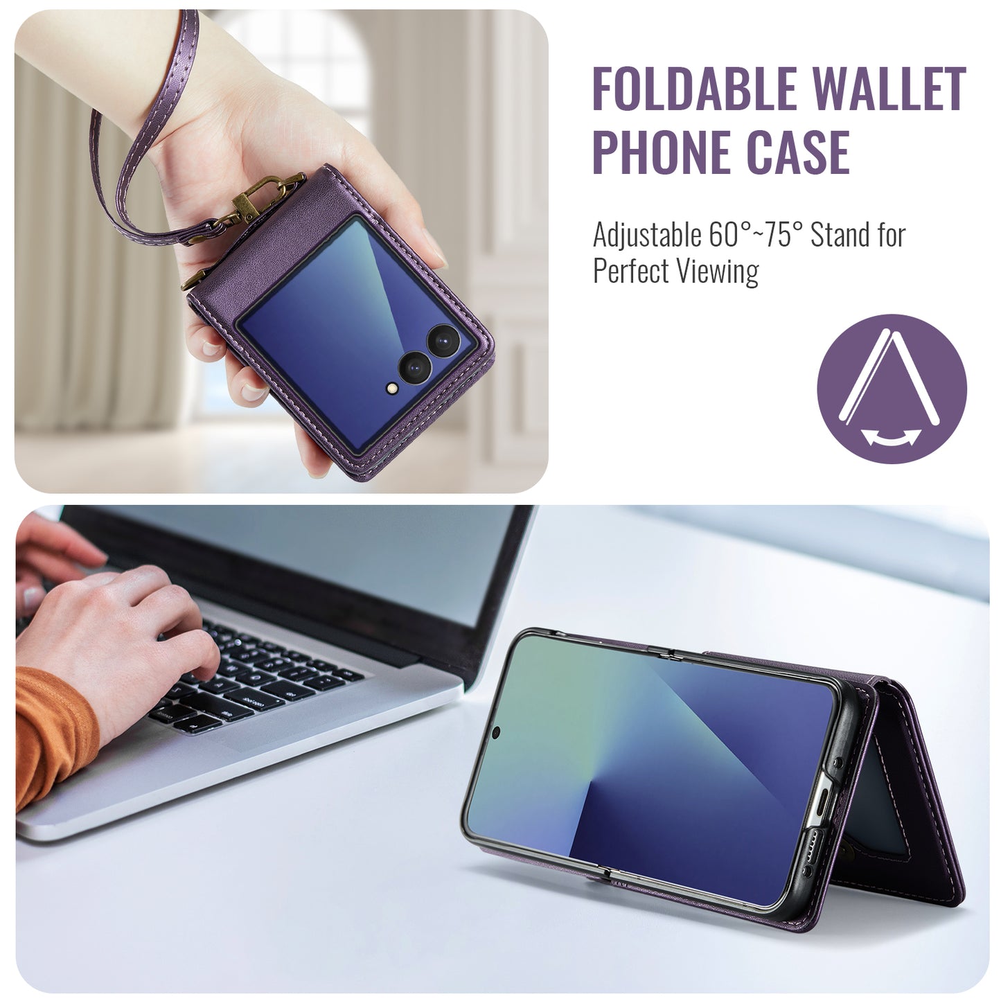 For Samsung Galaxy Z Flip7 5G Case with RFID Blocking 5 Card Slots CASEME C22 Leather Back Cover - Purple