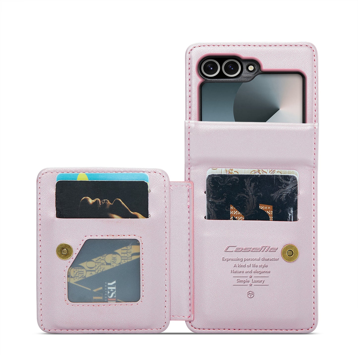 For Samsung Galaxy Z Flip7 FE 5G Case with RFID Blocking 5 Card Slots CASEME C22 Leather Back Cover - Pink