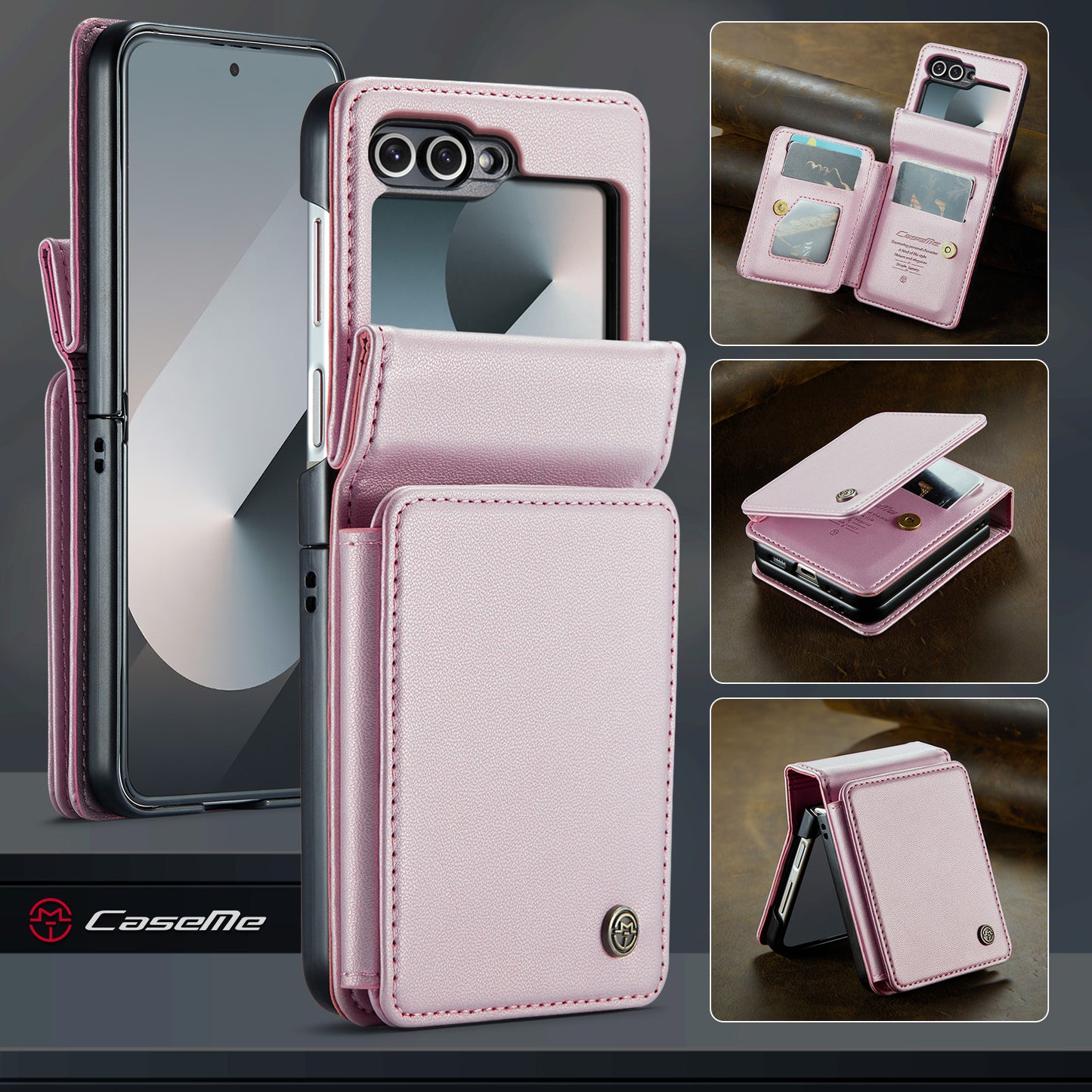 For Samsung Galaxy Z Flip7 FE 5G Case with RFID Blocking 5 Card Slots CASEME C22 Leather Back Cover - Pink