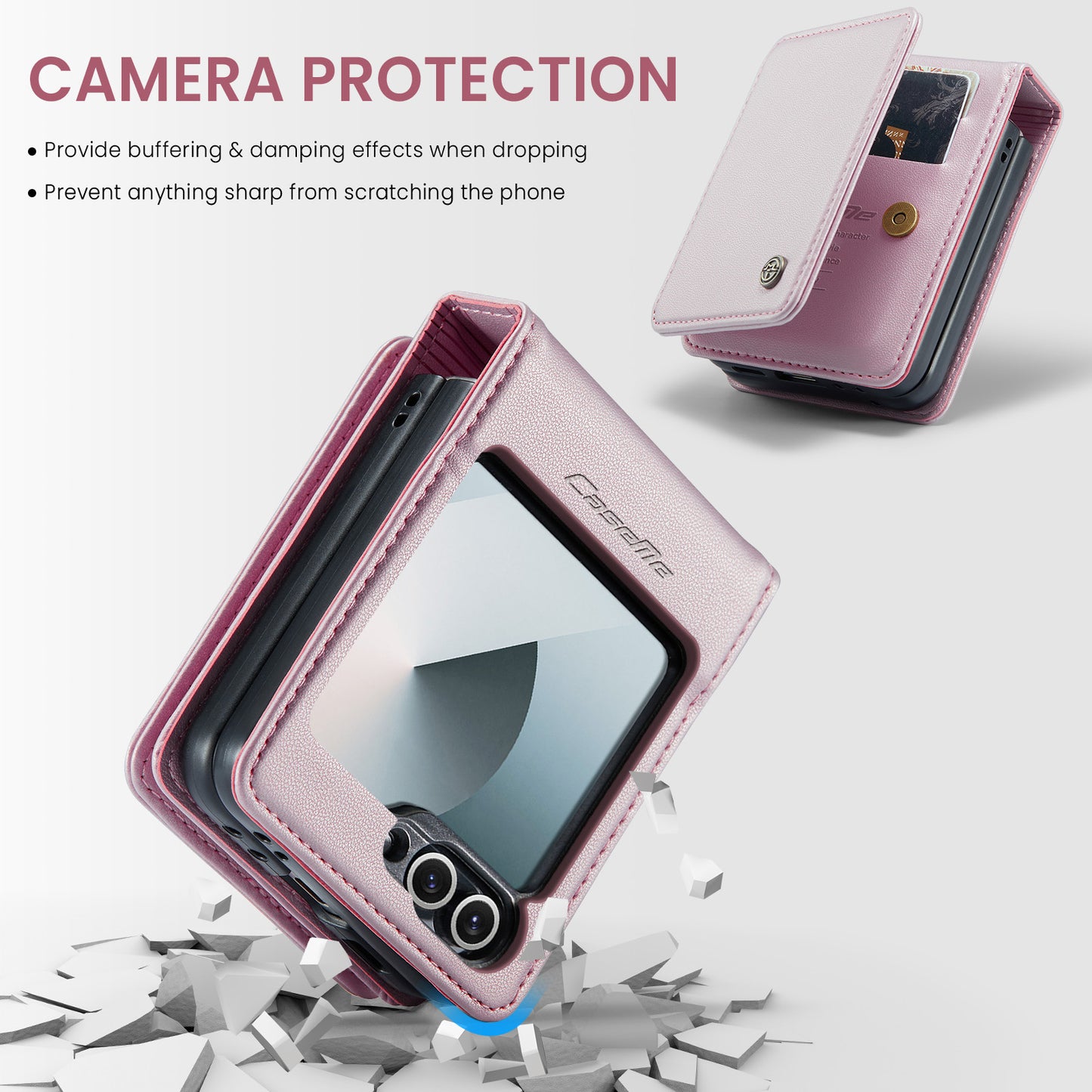 For Samsung Galaxy Z Flip7 FE 5G Case with RFID Blocking 5 Card Slots CASEME C22 Leather Back Cover - Pink