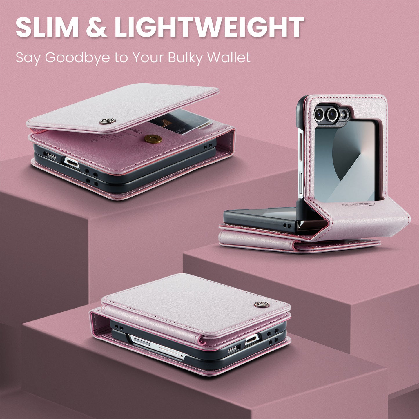 For Samsung Galaxy Z Flip7 FE 5G Case with RFID Blocking 5 Card Slots CASEME C22 Leather Back Cover - Pink