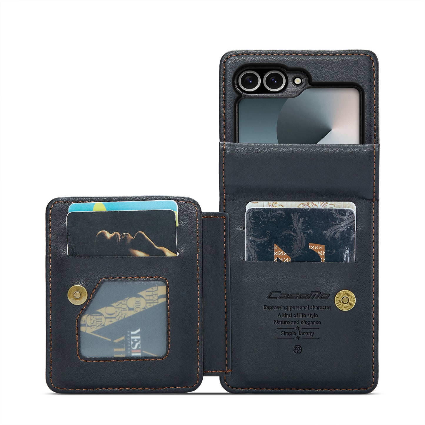 For Samsung Galaxy Z Flip7 FE 5G Case with RFID Blocking 5 Card Slots CASEME C22 Leather Back Cover - Black