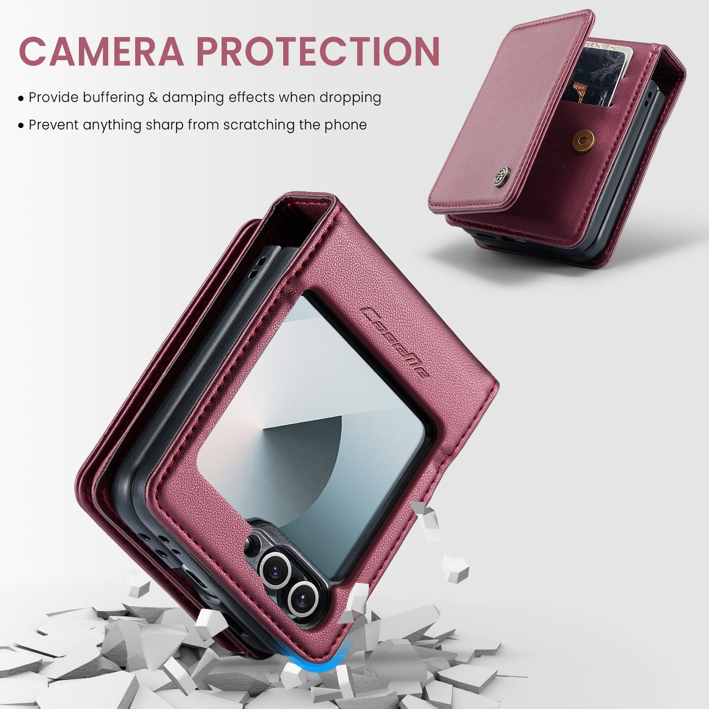 For Samsung Galaxy Z Flip7 FE 5G Case with RFID Blocking 5 Card Slots CASEME C22 Leather Back Cover - Red