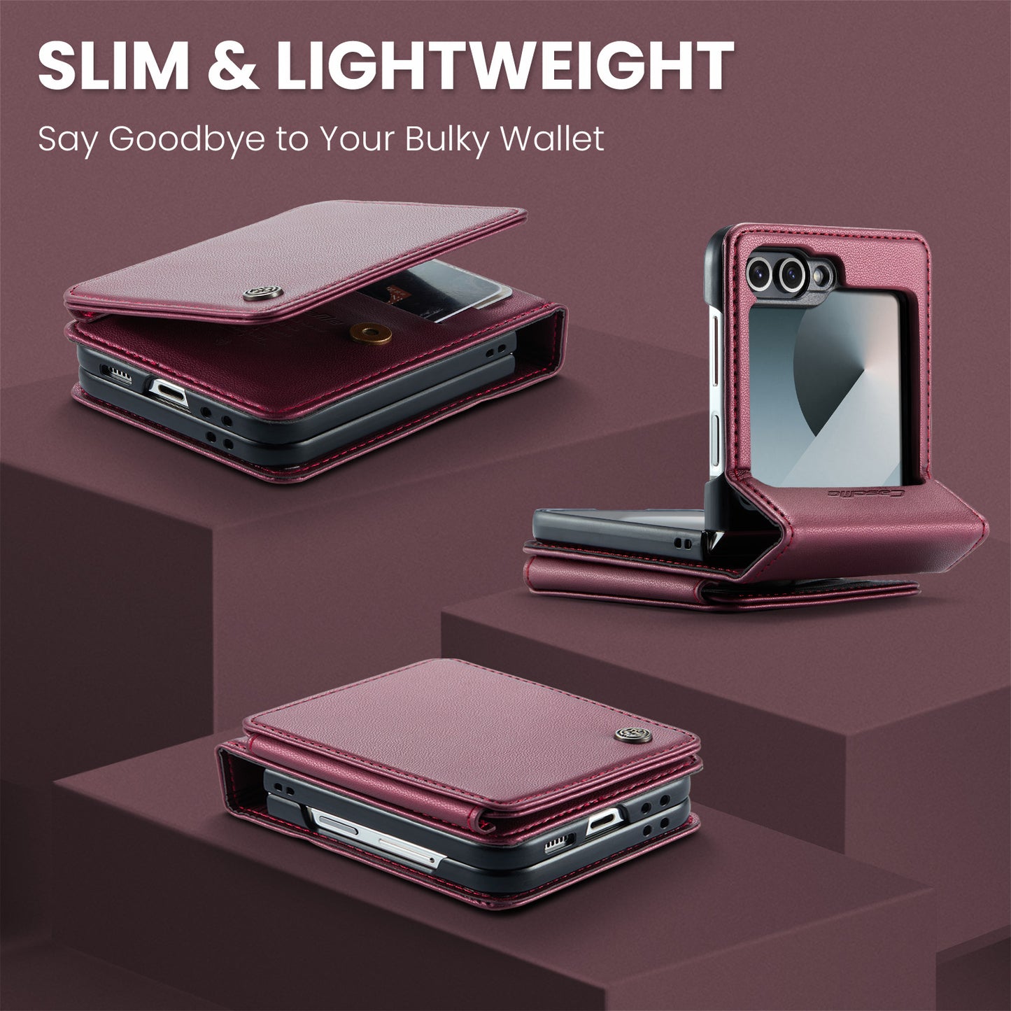 For Samsung Galaxy Z Flip7 FE 5G Case with RFID Blocking 5 Card Slots CASEME C22 Leather Back Cover - Red