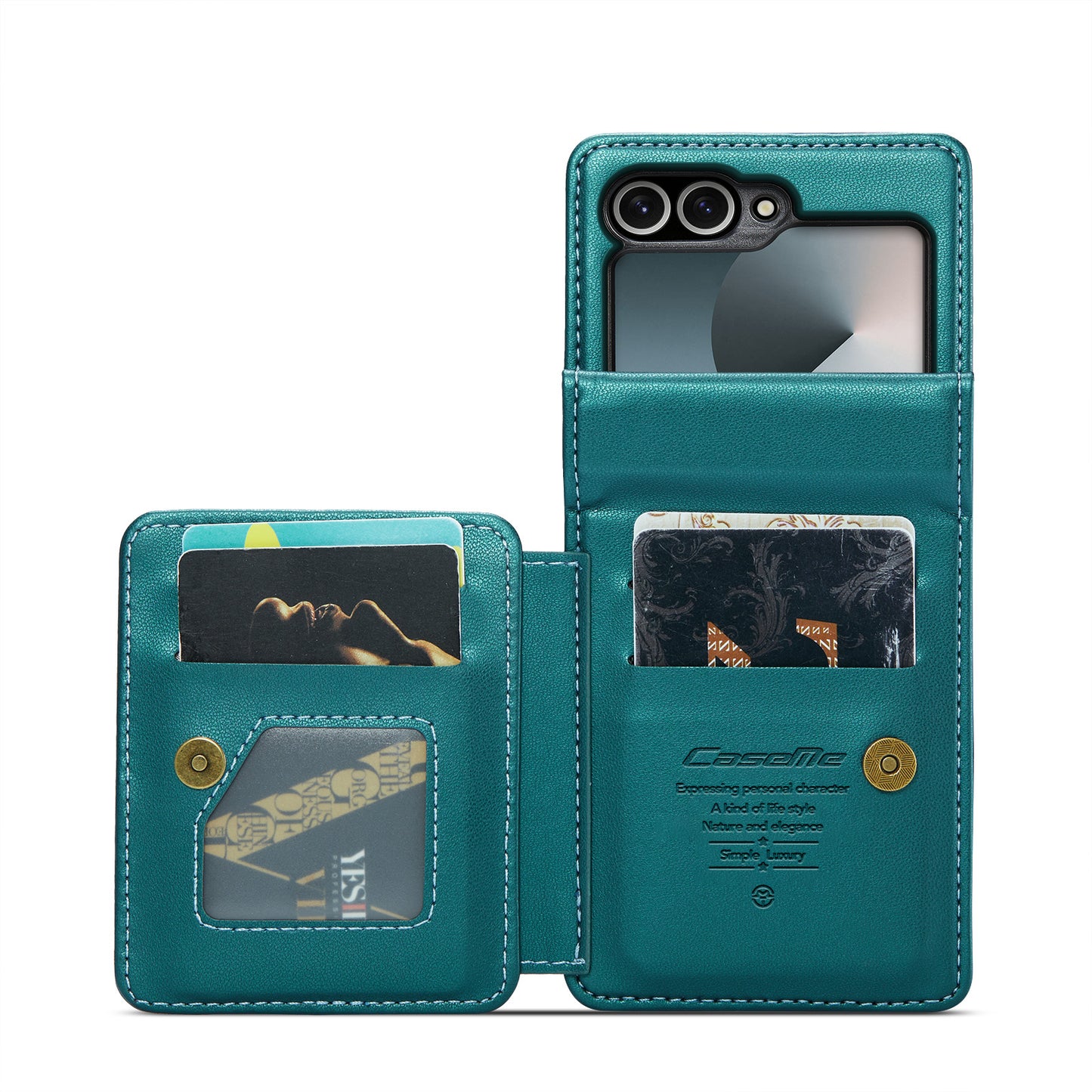 For Samsung Galaxy Z Flip7 FE 5G Case with RFID Blocking 5 Card Slots CASEME C22 Leather Back Cover - Green