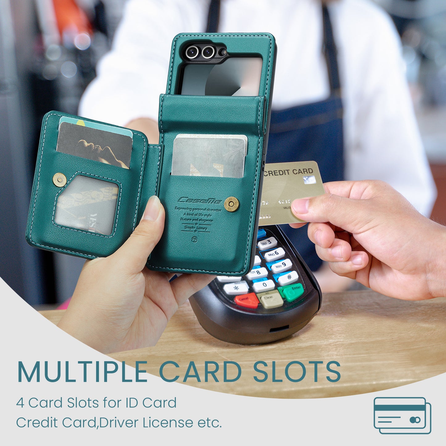 For Samsung Galaxy Z Flip7 FE 5G Case with RFID Blocking 5 Card Slots CASEME C22 Leather Back Cover - Green