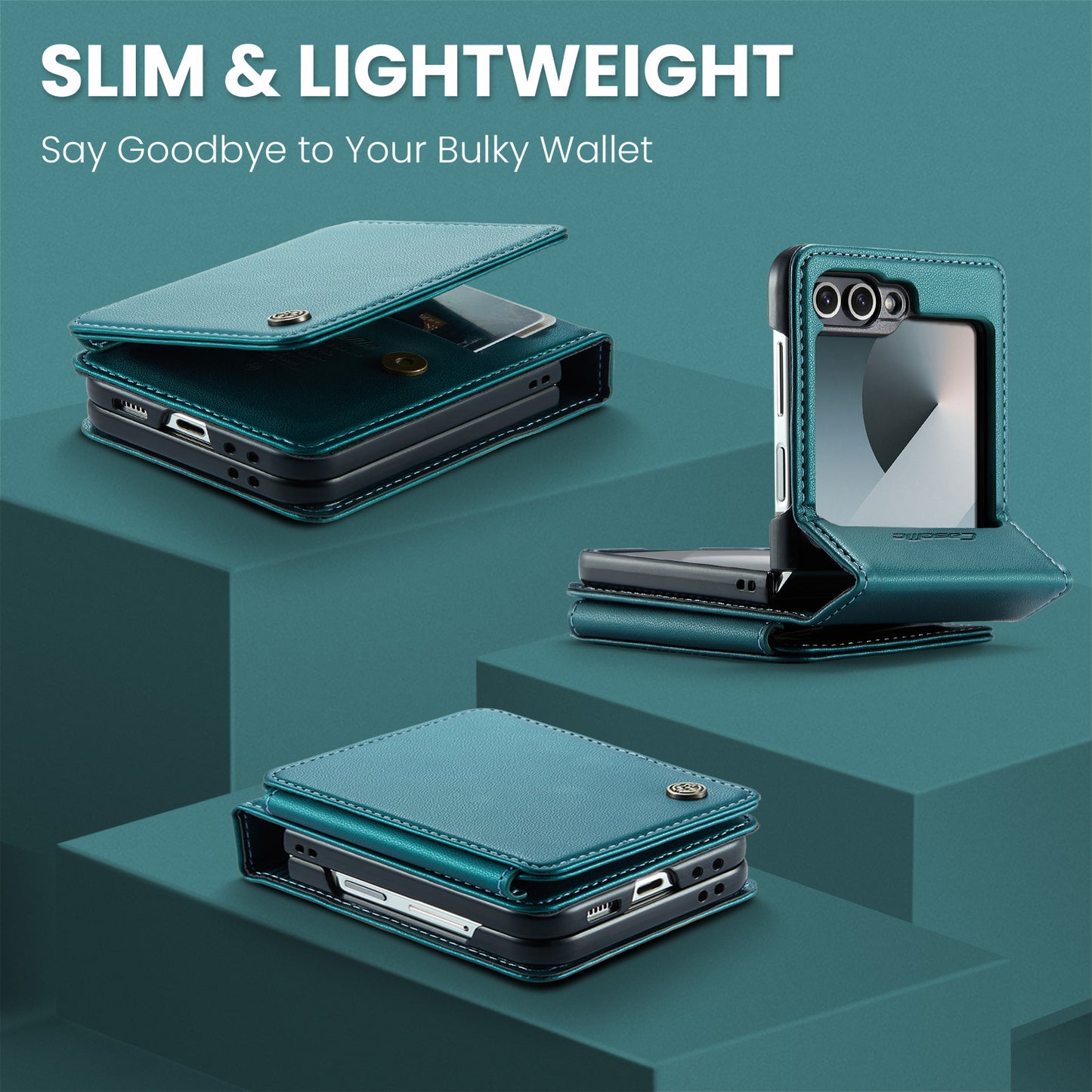 For Samsung Galaxy Z Flip7 FE 5G Case with RFID Blocking 5 Card Slots CASEME C22 Leather Back Cover - Green