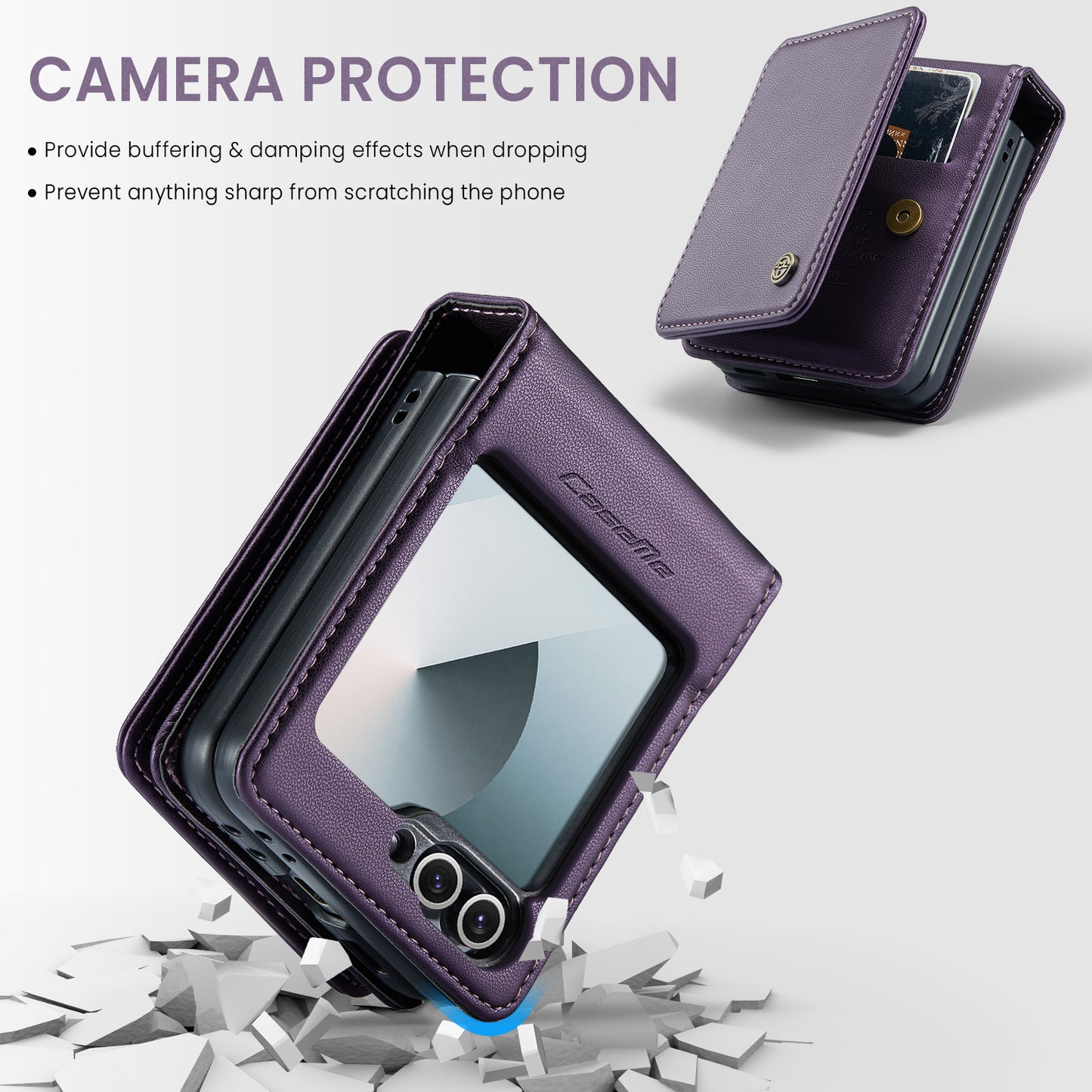 For Samsung Galaxy Z Flip7 FE 5G Case with RFID Blocking 5 Card Slots CASEME C22 Leather Back Cover - Purple
