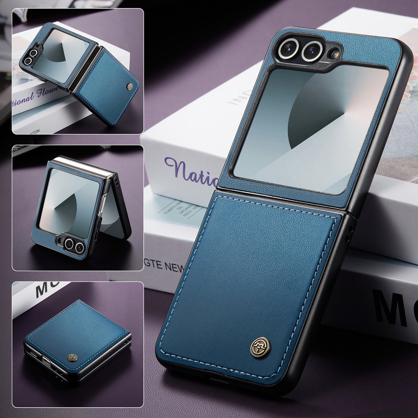 For Samsung Galaxy Z Flip7 FE 5G Case CASEME 023 Series RFID Blocking Glossy Stand Phone Cover - Blue