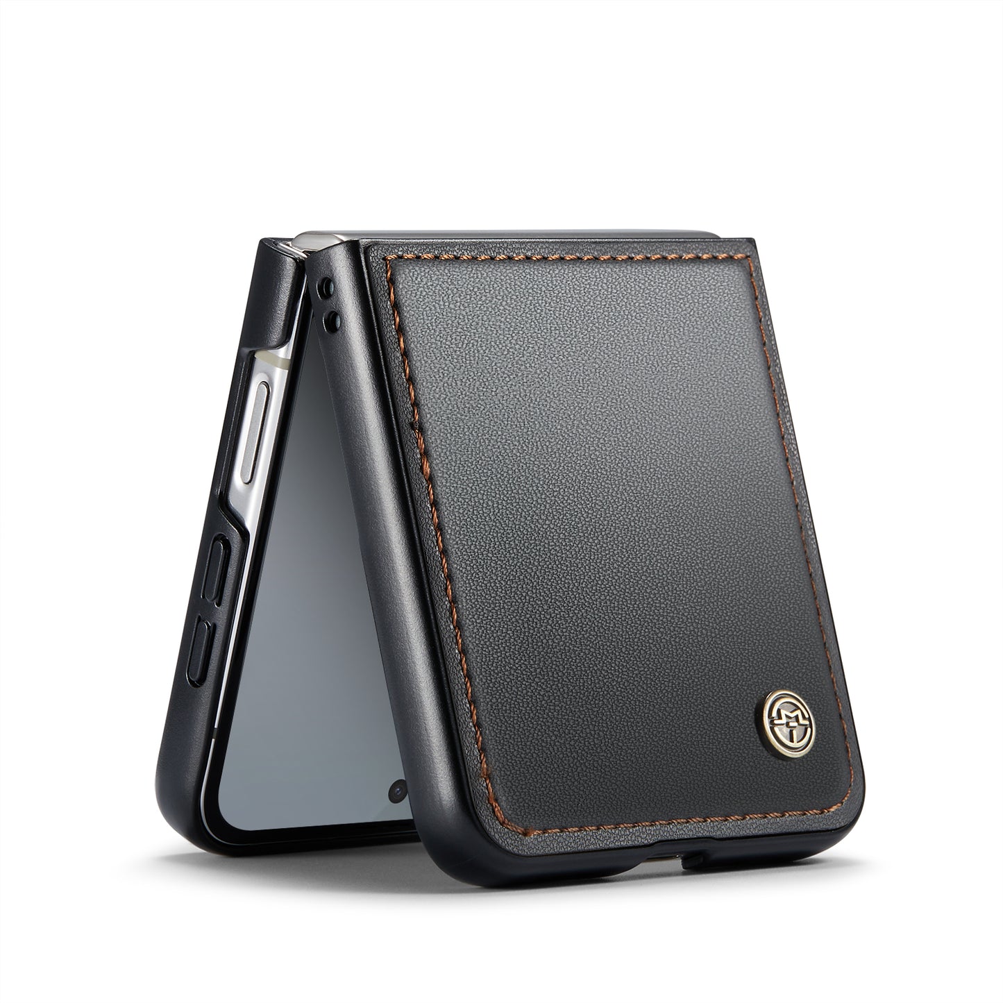 For Samsung Galaxy Z Flip7 FE 5G Case CASEME 023 Series RFID Blocking Glossy Stand Phone Cover - Black