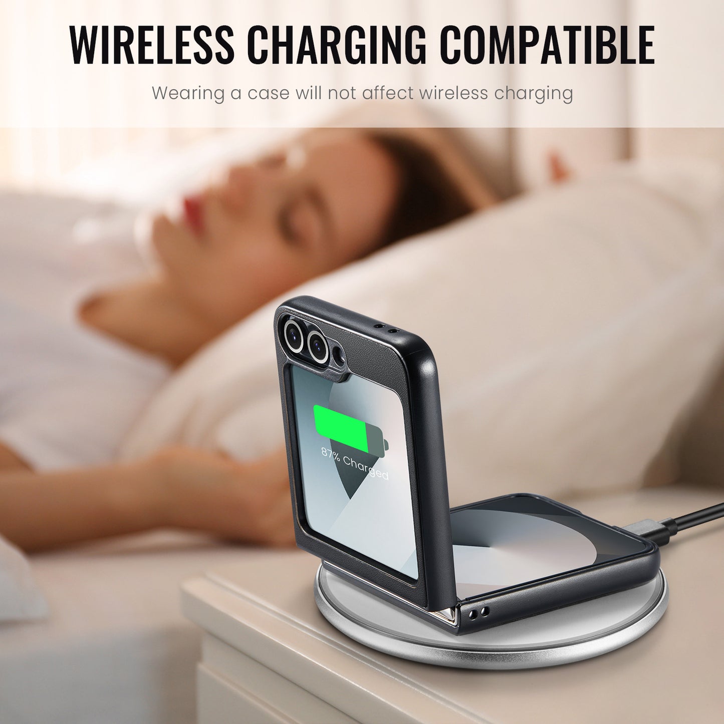 For Samsung Galaxy Z Flip7 FE 5G Case CASEME 023 Series RFID Blocking Glossy Stand Phone Cover - Black