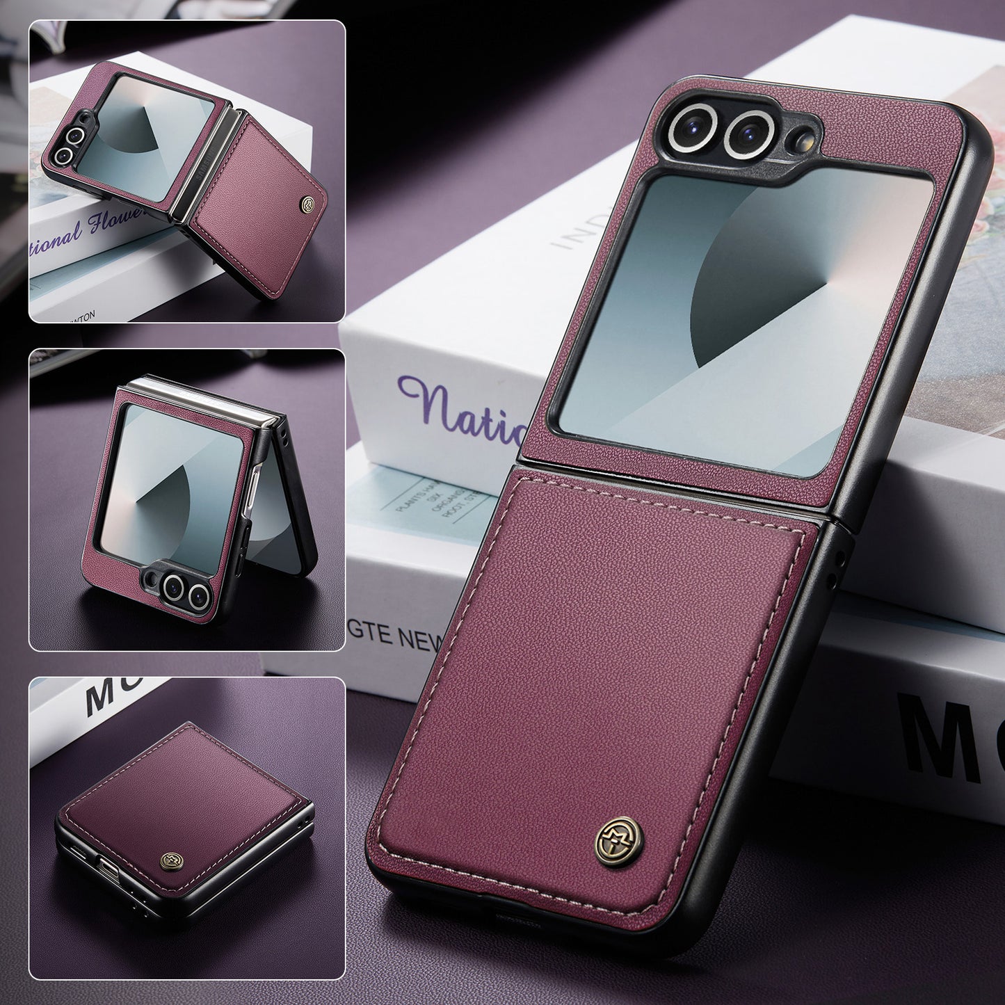 For Samsung Galaxy Z Flip7 FE 5G Case CASEME 023 Series RFID Blocking Glossy Stand Phone Cover - Red