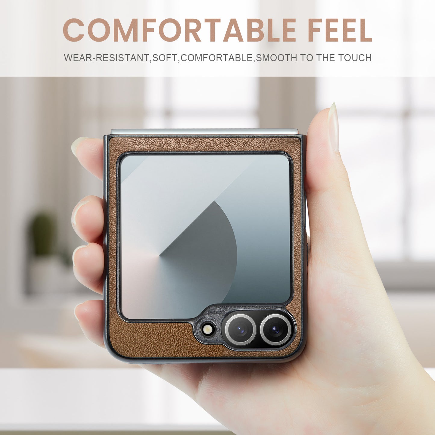 For Samsung Galaxy Z Flip7 FE 5G Case CASEME 023 Series RFID Blocking Glossy Stand Phone Cover - Brown