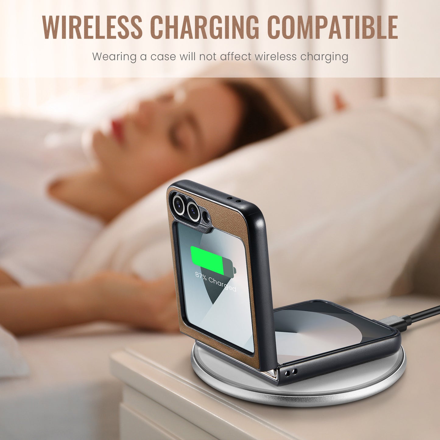 For Samsung Galaxy Z Flip7 FE 5G Case CASEME 023 Series RFID Blocking Glossy Stand Phone Cover - Brown