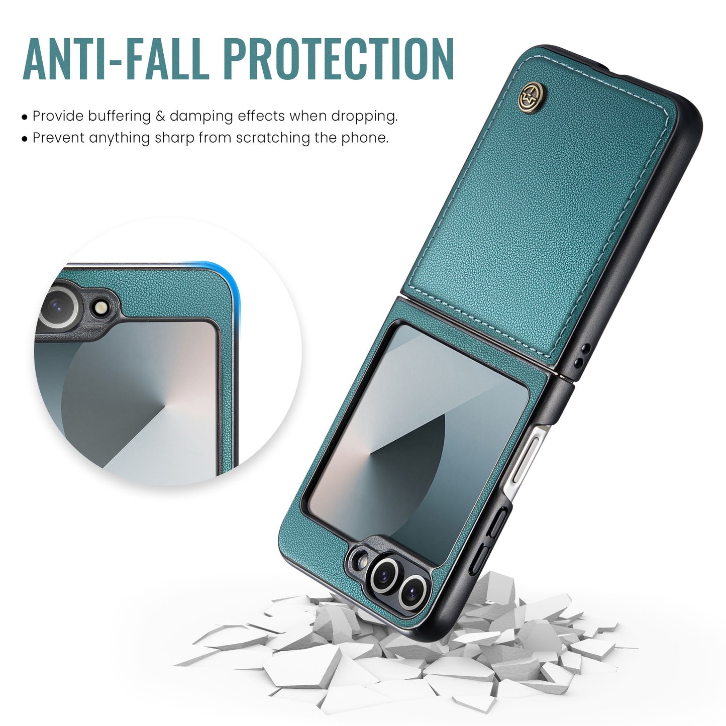 For Samsung Galaxy Z Flip7 FE 5G Case CASEME 023 Series RFID Blocking Glossy Stand Phone Cover - Green