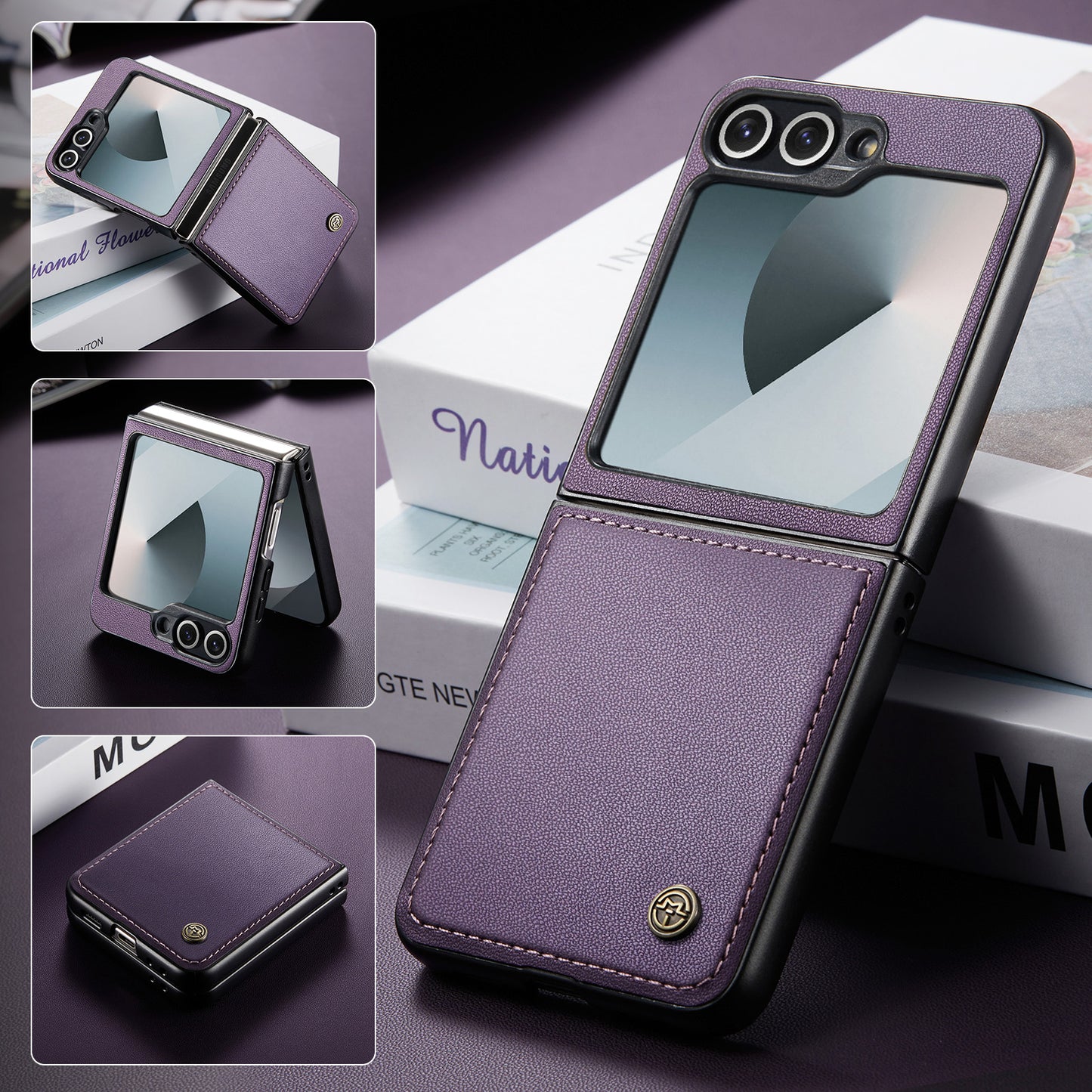 For Samsung Galaxy Z Flip7 FE 5G Case CASEME 023 Series RFID Blocking Glossy Stand Phone Cover - Purple