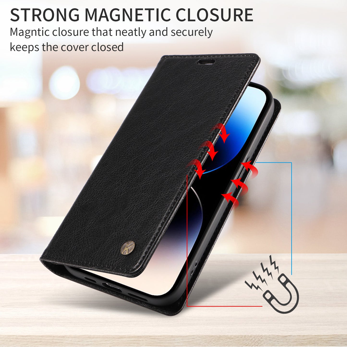 For iPhone 17 Pro Max Wallet Case YIKATU YK-006 Magnetic Closure Leather Phone Cover Litchi Texture - Black