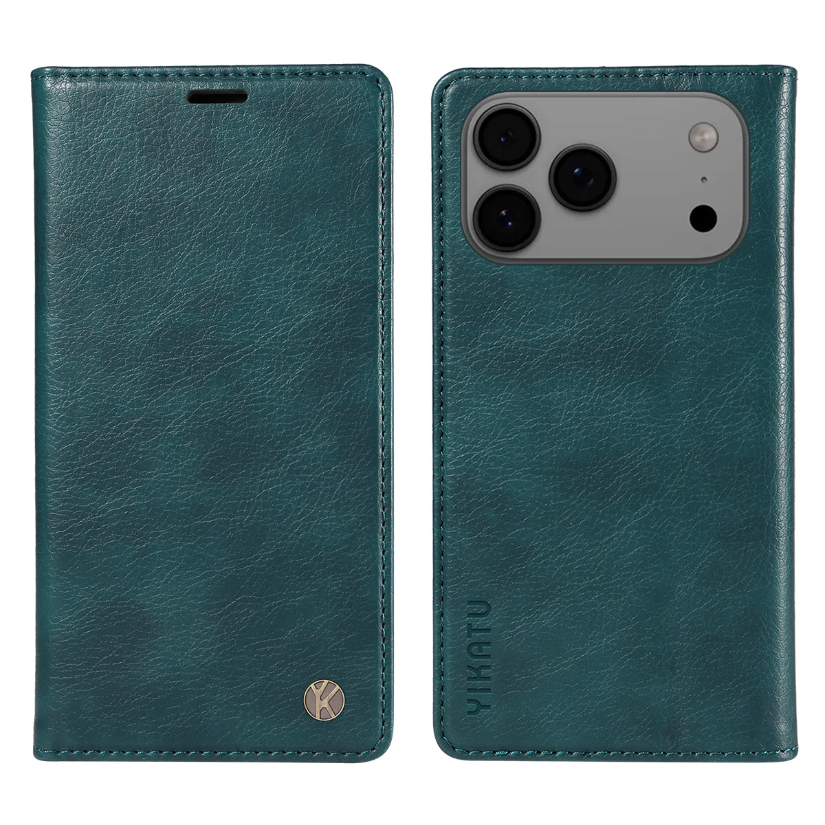 For iPhone 17 Pro Max Wallet Case YIKATU YK-006 Magnetic Closure Leather Phone Cover Litchi Texture - Blue