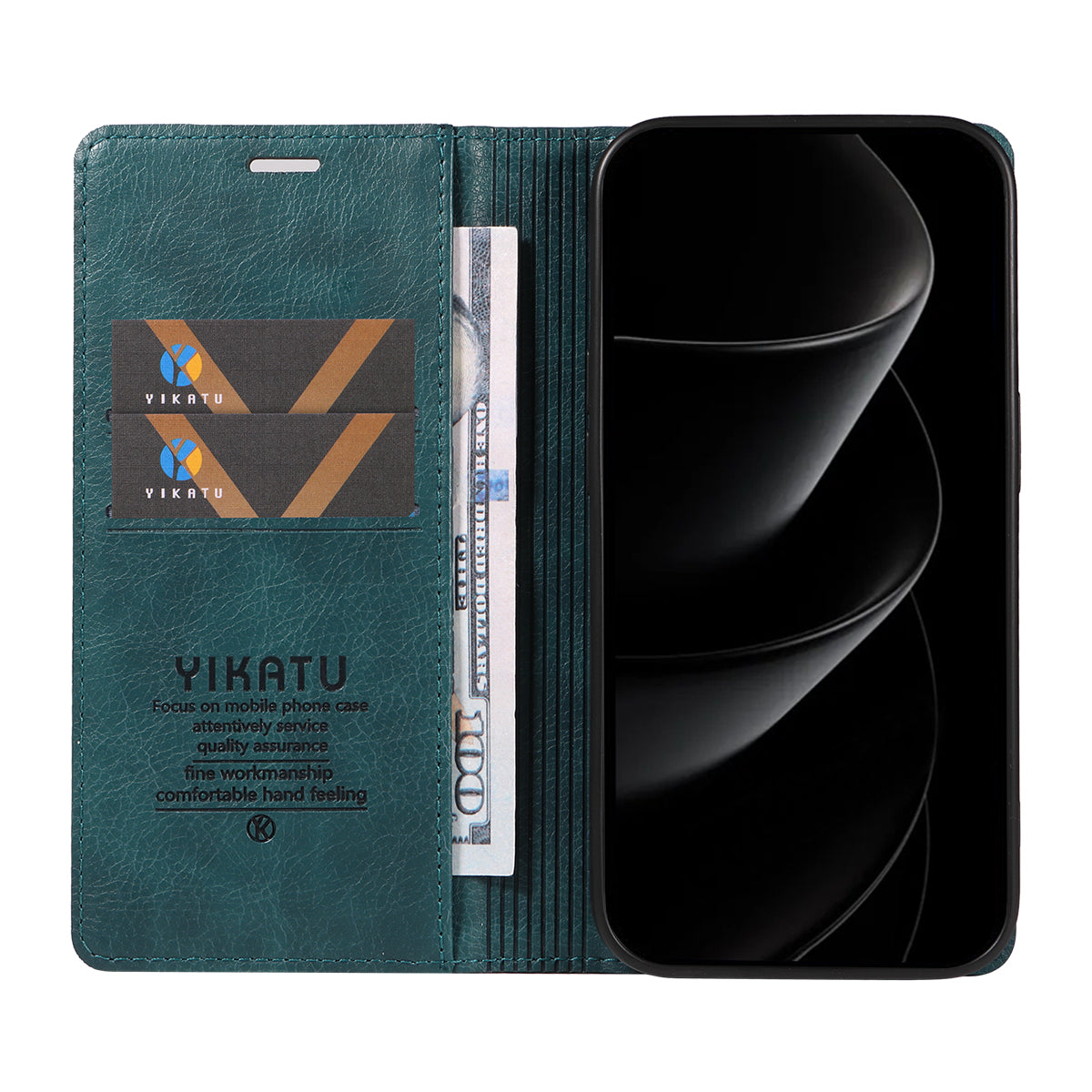 For iPhone 17 Pro Max Wallet Case YIKATU YK-006 Magnetic Closure Leather Phone Cover Litchi Texture - Blue