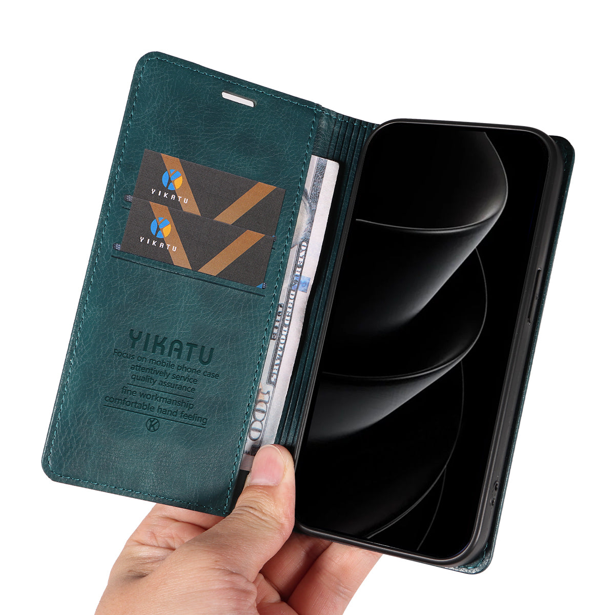 For iPhone 17 Pro Max Wallet Case YIKATU YK-006 Magnetic Closure Leather Phone Cover Litchi Texture - Blue