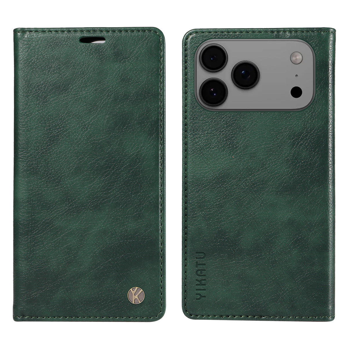 For iPhone 17 Pro Max Wallet Case YIKATU YK-006 Magnetic Closure Leather Phone Cover Litchi Texture - Green