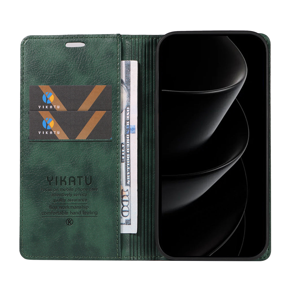 For iPhone 17 Pro Max Wallet Case YIKATU YK-006 Magnetic Closure Leather Phone Cover Litchi Texture - Green