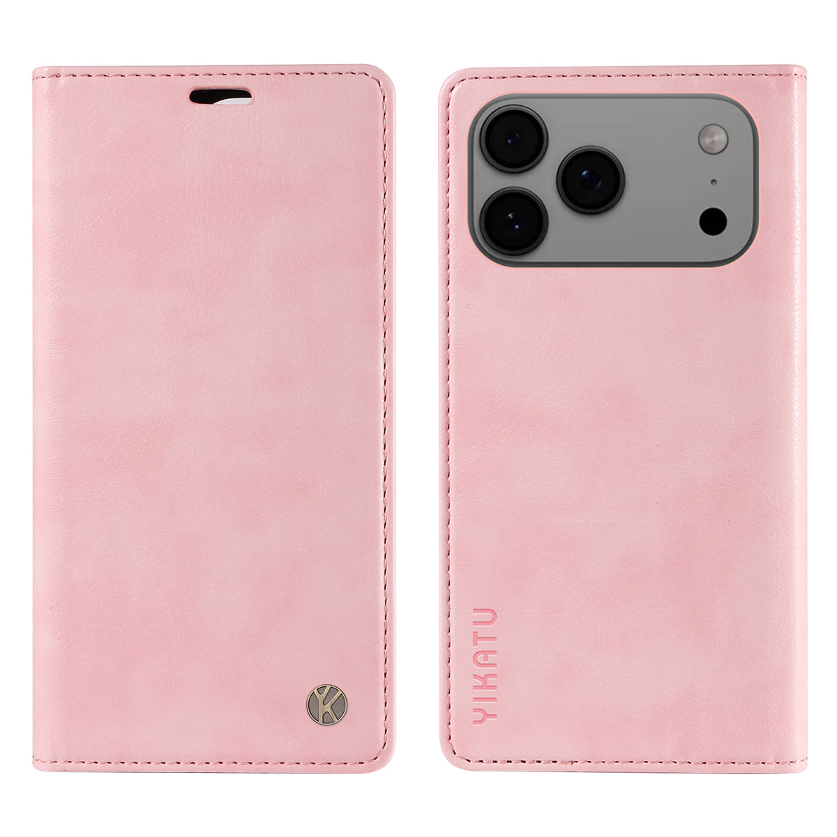 For iPhone 17 Pro Max Wallet Case YIKATU YK-006 Magnetic Closure Leather Phone Cover Litchi Texture - Pink