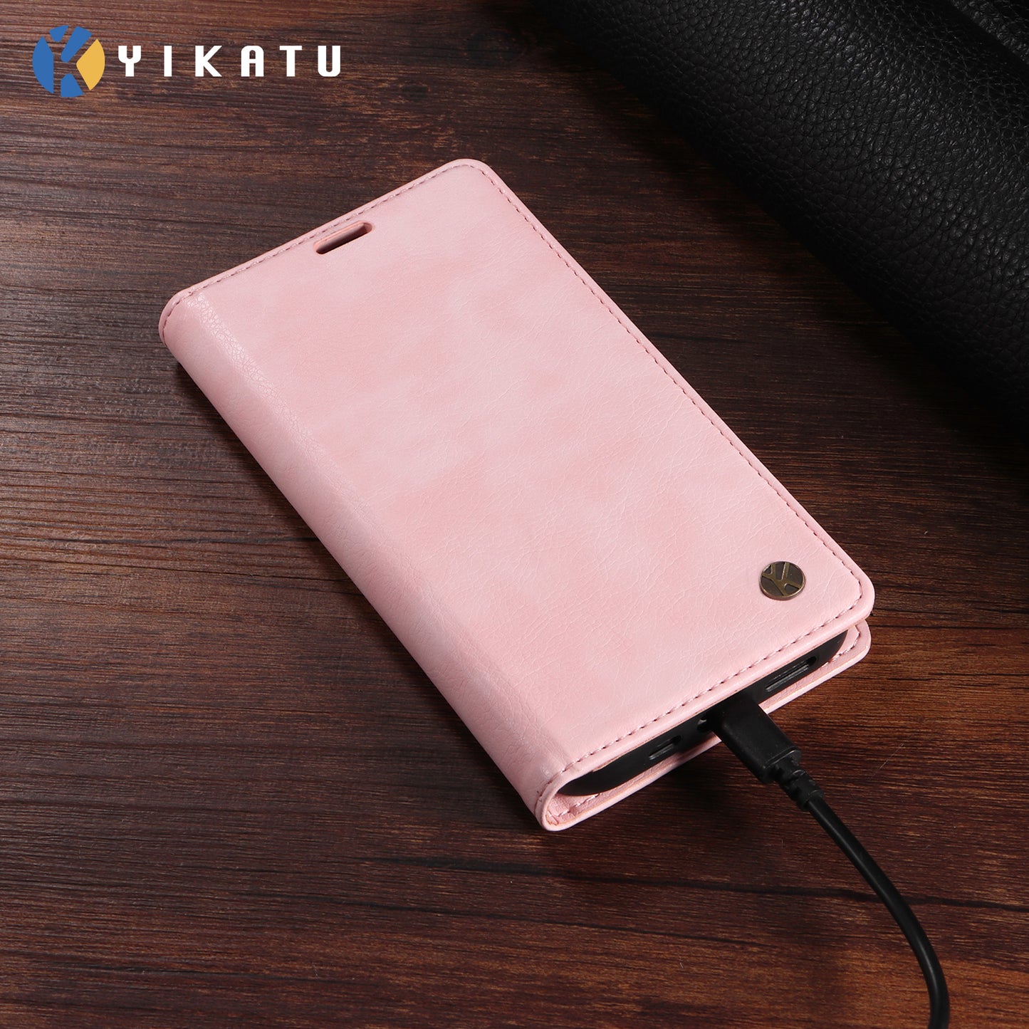 For iPhone 17 Pro Max Wallet Case YIKATU YK-006 Magnetic Closure Leather Phone Cover Litchi Texture - Pink