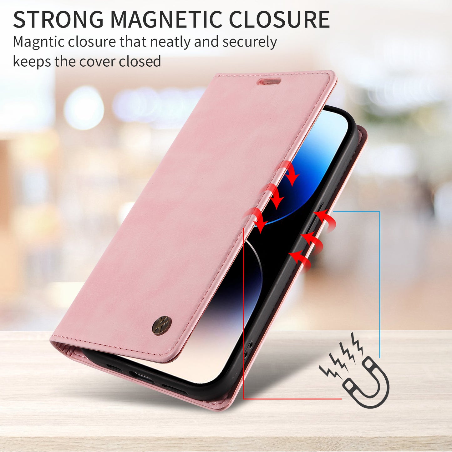 For iPhone 17 Pro Max Wallet Case YIKATU YK-006 Magnetic Closure Leather Phone Cover Litchi Texture - Pink