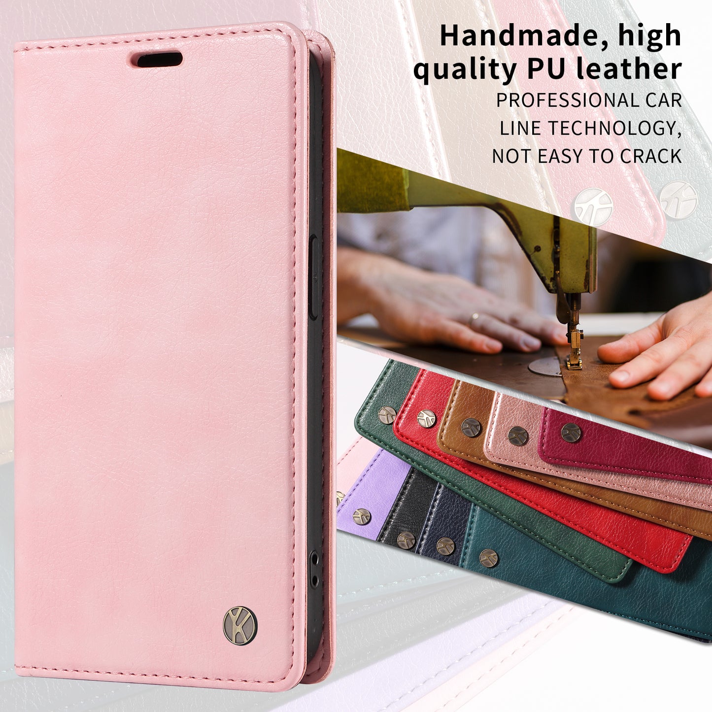 For iPhone 17 Pro Max Wallet Case YIKATU YK-006 Magnetic Closure Leather Phone Cover Litchi Texture - Pink