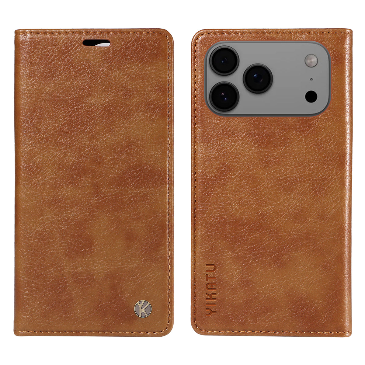 For iPhone 17 Pro Max Wallet Case YIKATU YK-006 Magnetic Closure Leather Phone Cover Litchi Texture - Brown
