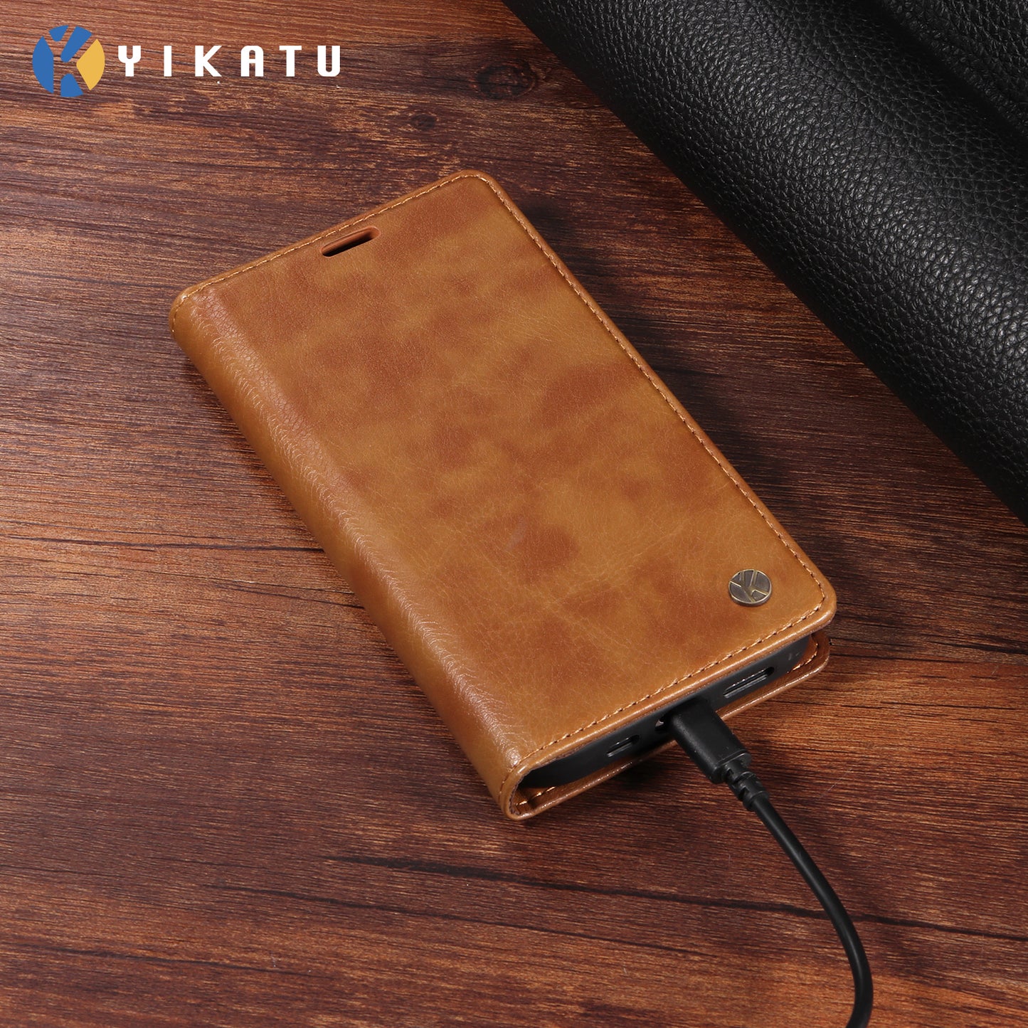 For iPhone 17 Pro Max Wallet Case YIKATU YK-006 Magnetic Closure Leather Phone Cover Litchi Texture - Brown
